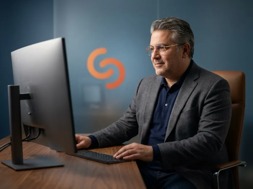 Physician reviewing ACO care management on a laptop