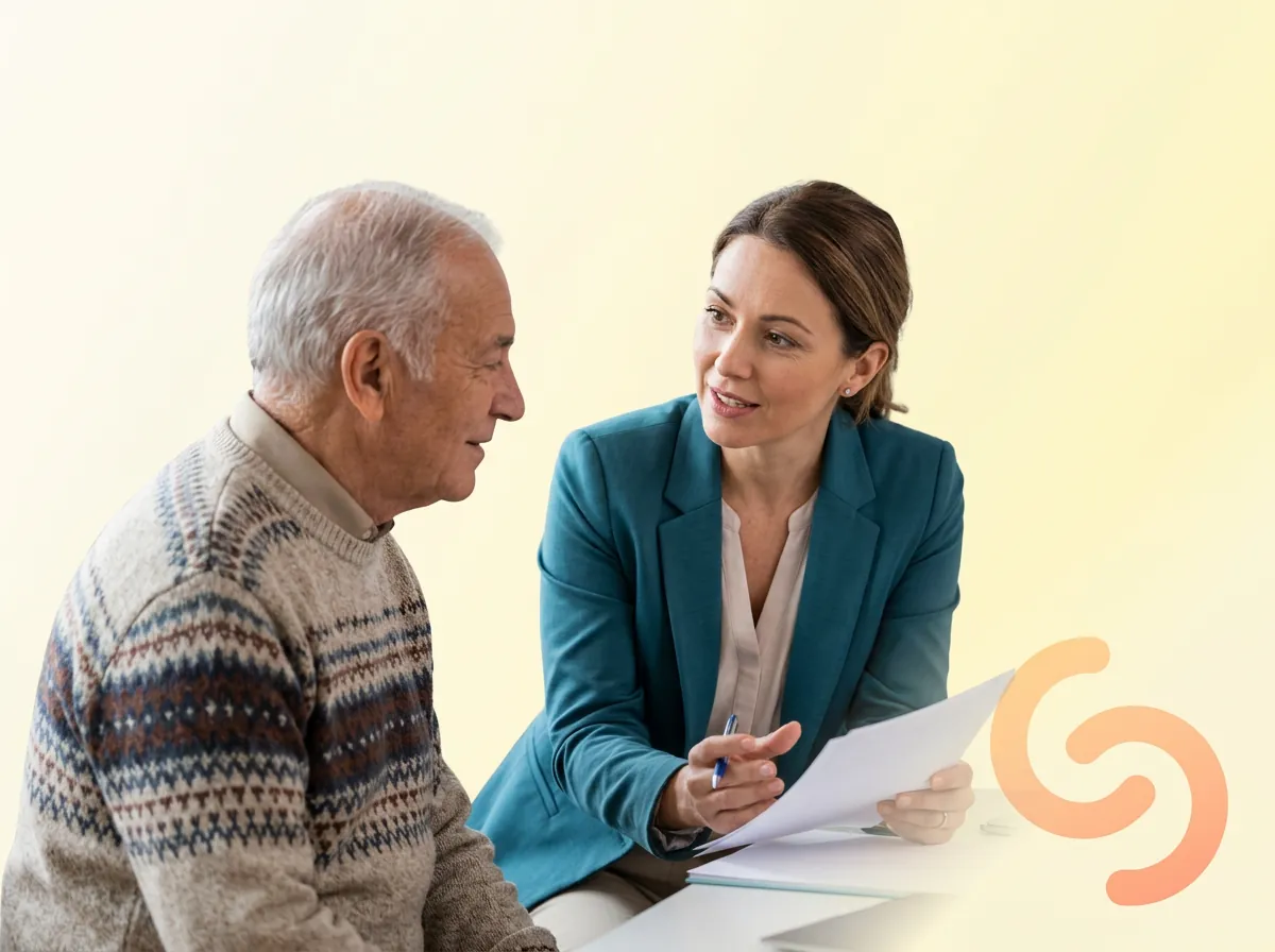Care advocate talking with a patient about navigation support for a serious illness
