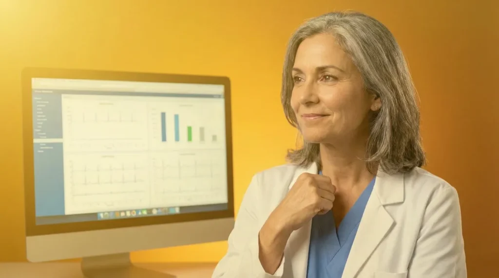 Clinician reviewing a care management dashboard
