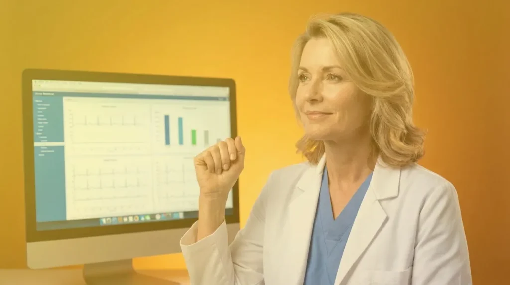 Clinician reviewing a care management dashboard