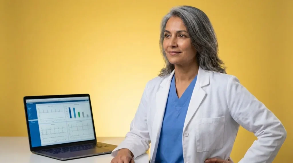 Clinician reviewing a care management dashboard