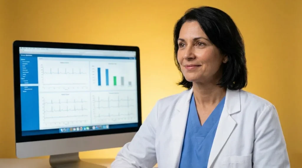 Clinician reviewing a care management dashboard