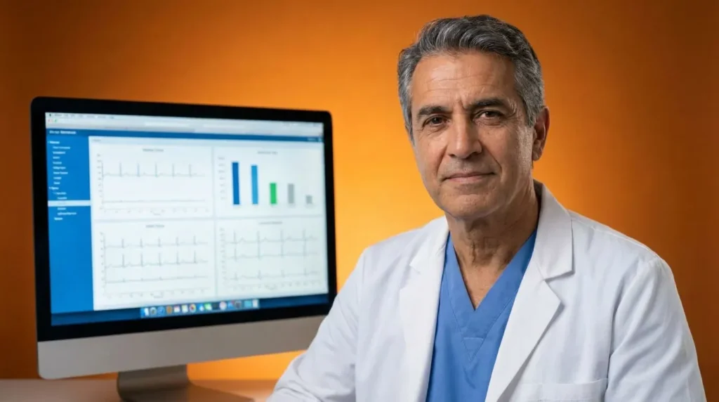 Cardiologist reviewing chronic care management patient data