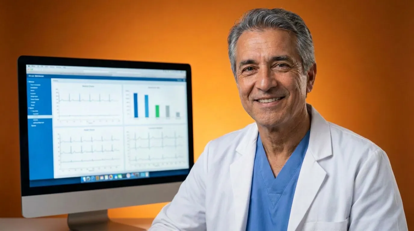 A man in a white coat beside a monitor with charts, accompanying the chronic care management consent form guide