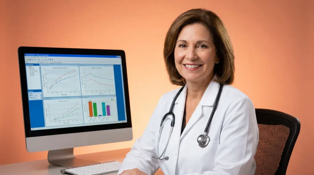 Pulmonologist reviewing chronic care management data for COPD patients