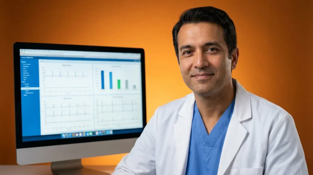 Physician reviewing patient data between visits