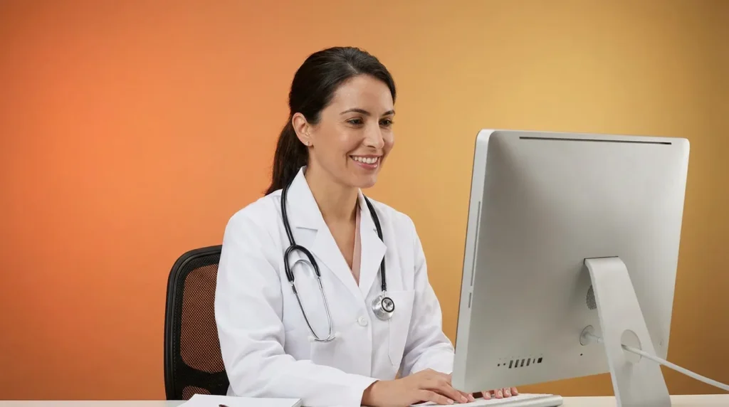 Rheumatologist reviewing chronic care management patient data