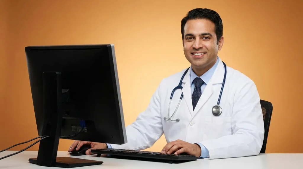 Neurologist reviewing chronic care management patient records