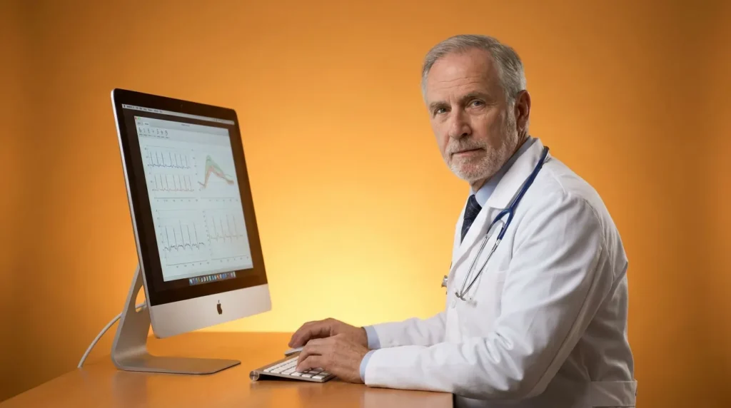 Urologist reviewing chronic care management patient records