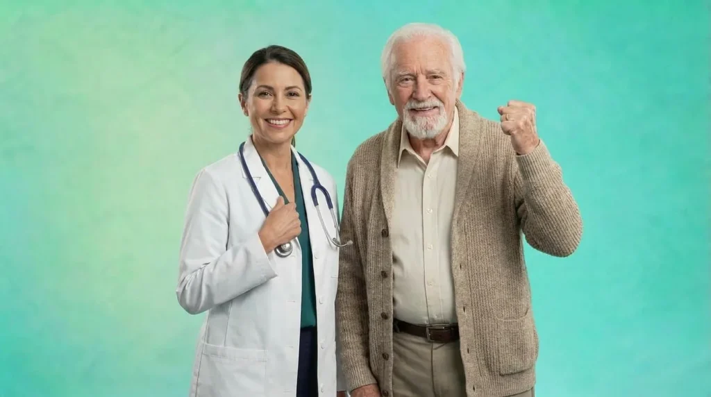 Clinician with an older patient in a chronic care management program