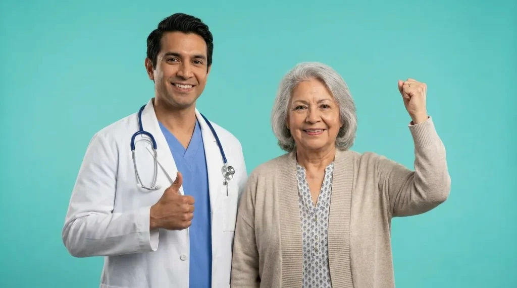 Clinician with an older patient in a chronic care management program