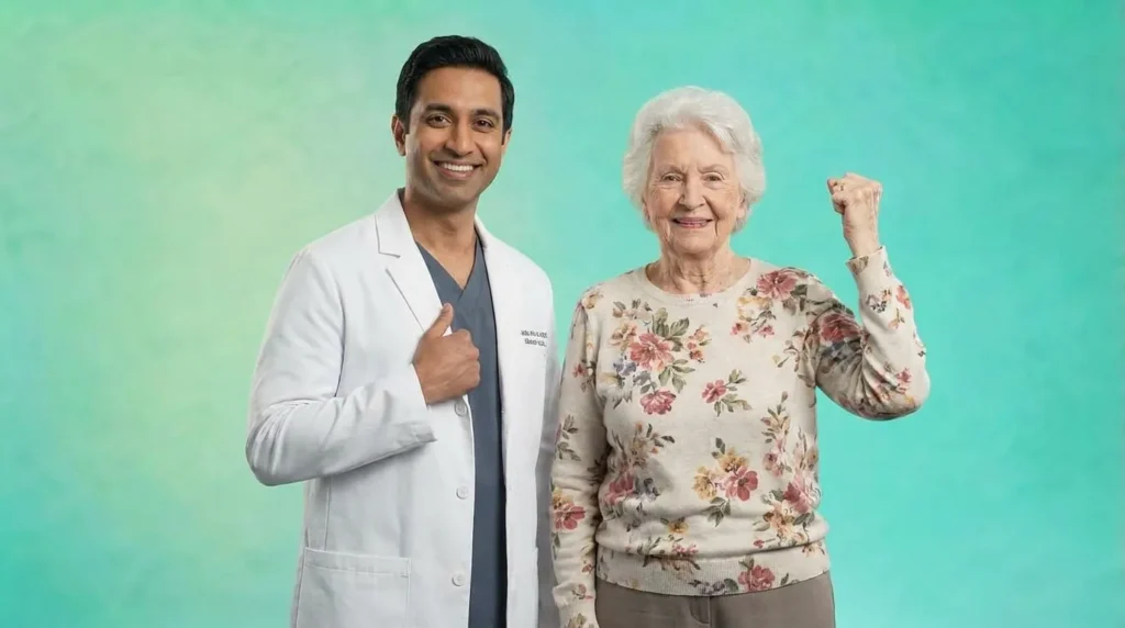 Clinician with an older patient in a chronic care management program