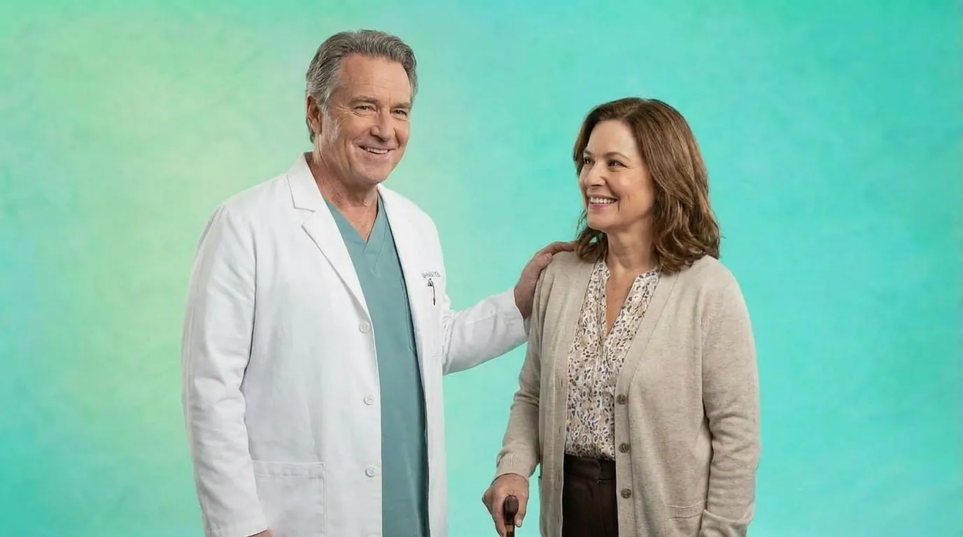 Physician with a woman holding a cane, illustrating an APCM care relationship