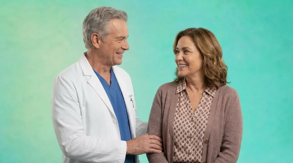 Clinician with an older patient in a care management program