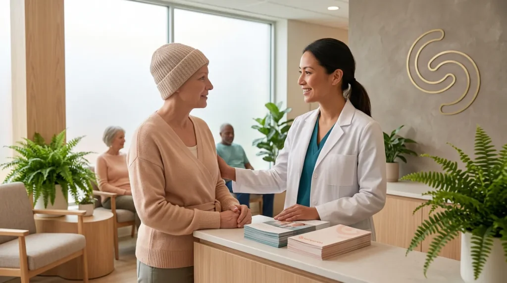Oncology patient talking with a Companian Care Advocate between visits